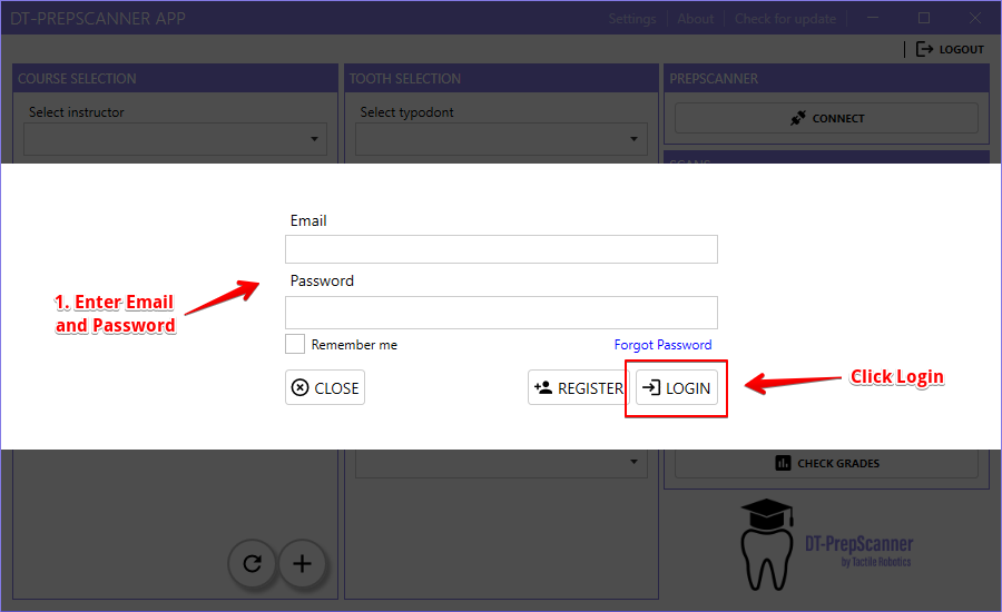 PrepScanner App Login Window